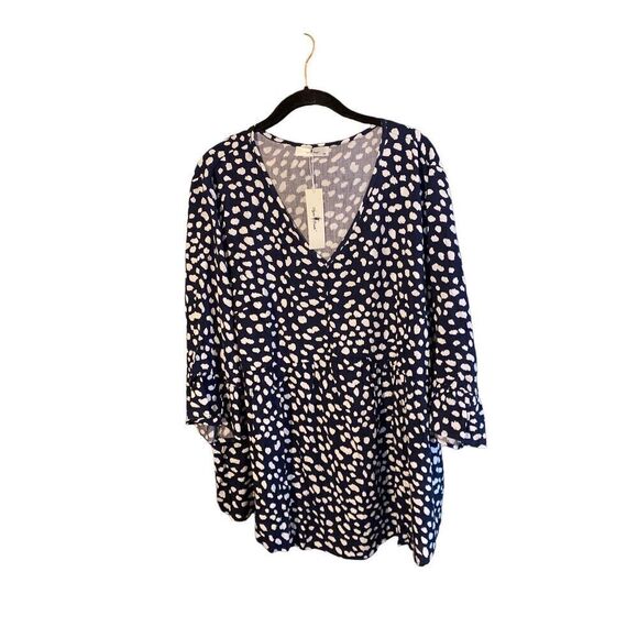 Agnes Orinda NWT plus size V-neck 3/4 flounce sleeve baby doll Blouse S/2X - Picture 6 of 8